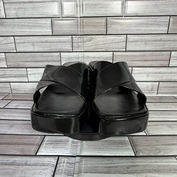 Jeffrey Campbell Black Shiny Bubblegum Mule Sandal Shoe Size 6-NEW - Picture 2 of 9